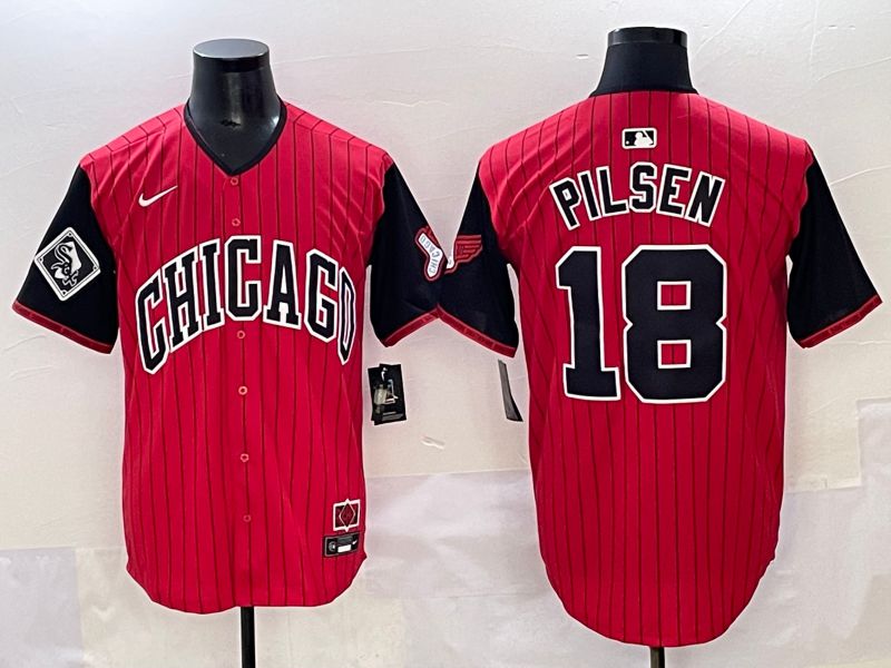 Men 2025 Chicago White Sox #18 Pilsen Red Stripe Joint Name Nike MLB Jersey style 11